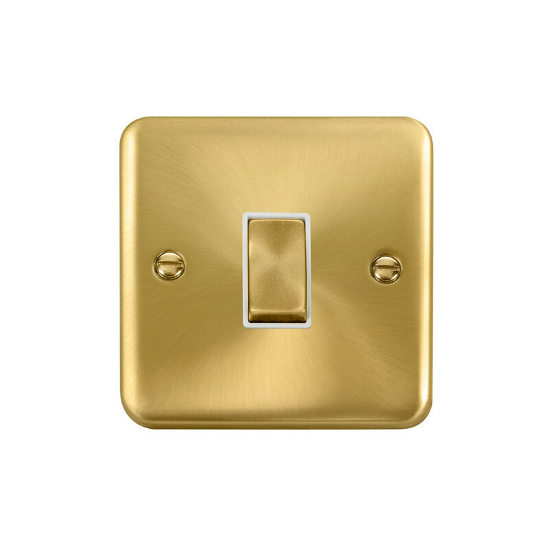 Se Home - Curved Edge Satin / Brushed Brass 10A 1 Gang 2 Way Ingot Light Switch - White Trim