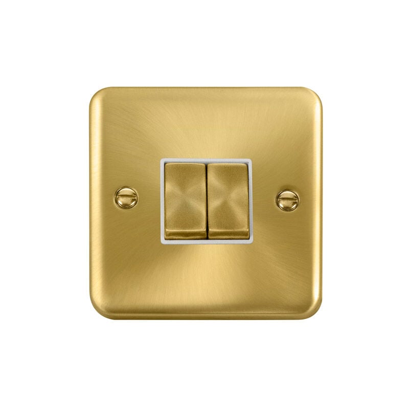 Se Home - Curved Edge Satin / Brushed Brass 10A 2 Gang 2 Way Ingot Light Switch - White Trim