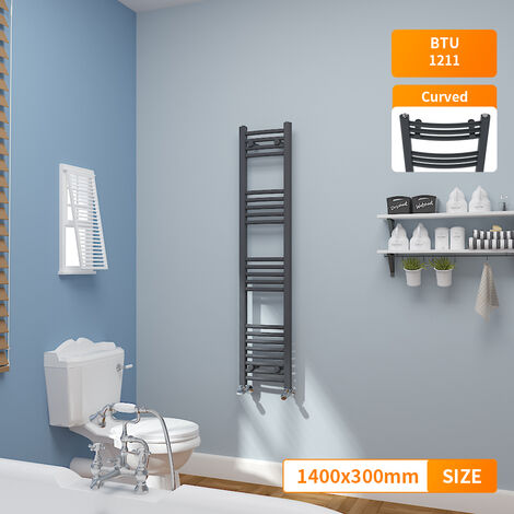 Curved Heated Towel Rail Bathroom Ladder Radiator 1400 x 300mm Anthracite