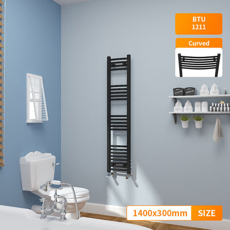 Curved Heated Towel Rail Bathroom Ladder Radiator 1400 x 300mm Black