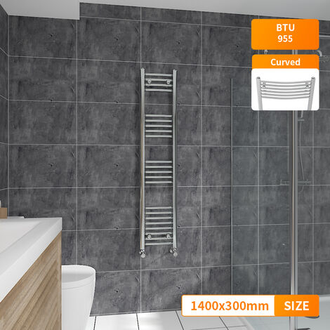 Curved Heated Towel Rail Bathroom Ladder Radiator 1400 x 300mm Chrome