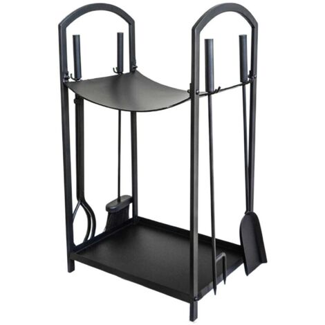 Curved Log Holder with Companion Set- L30 x W39 x H71 cm - Black
