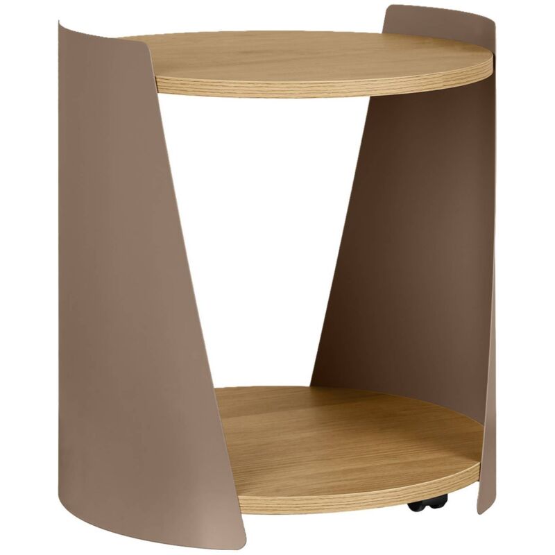 Sweeek Curved Metal Side Table With Wood Decor And Casters, Brown 40x39.5x47.5 Cm - Molto