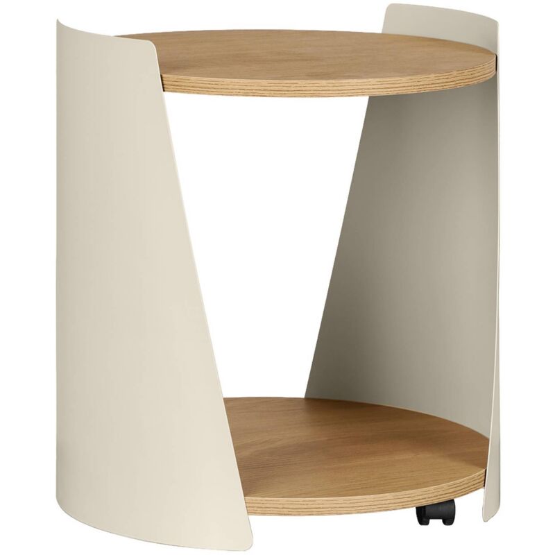 Sweeek Curved Metal Side Table With Wood Decor And Casters, Beige 40x39.5x47.5 Cm - Molto