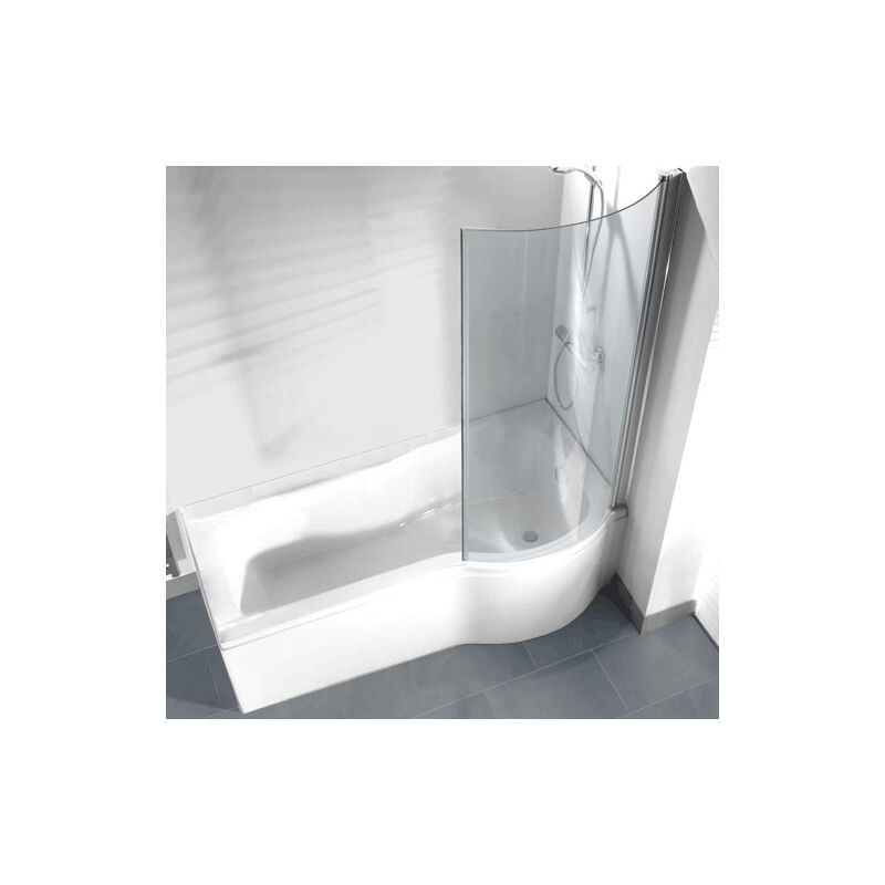 P Shape Curved Shower/Bath Screen - 6mm Glass