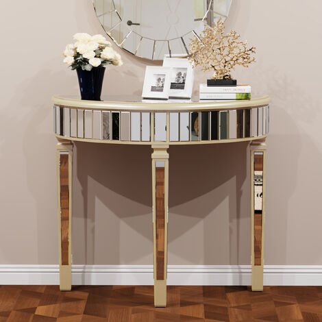 Curved Round Glass Mirror Inlaid Console Table