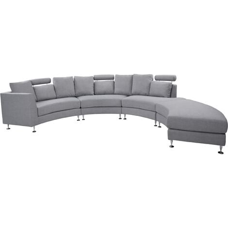 Curved Sectional Sofa with Chaise and Headrests Grey Fabric Rotunde