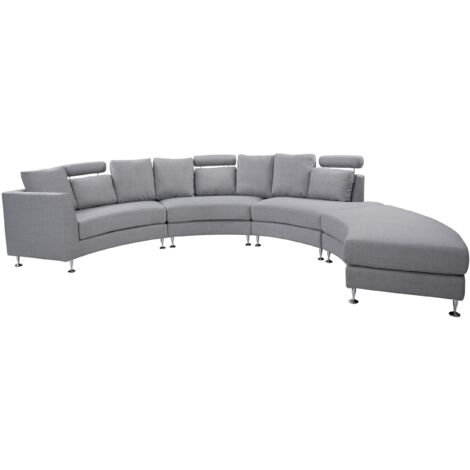Curved Sofa 7 Seater ROTUNDE Fabric Light Grey