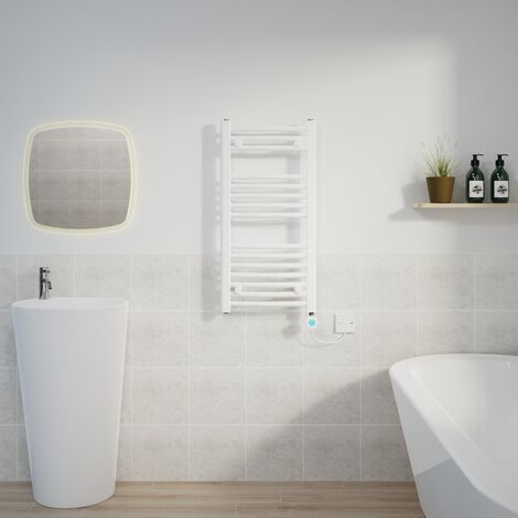 Curved Towel Rail Thermostatic Timer White 800x400mm 400W