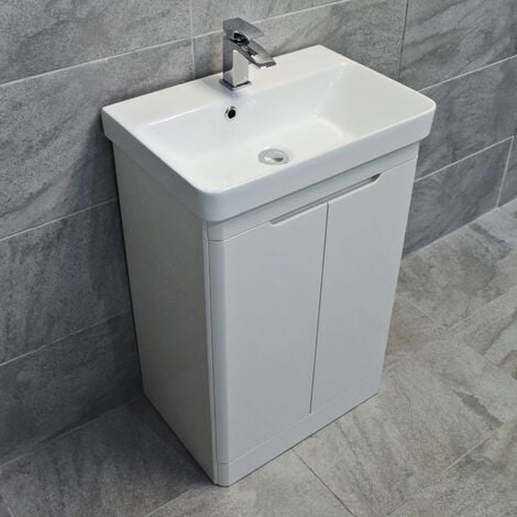 Curved Vanity Basin Unit Sink Gloss White Ross 550mm and 700mm with Tap Option, 550mm-No Tap Pack
