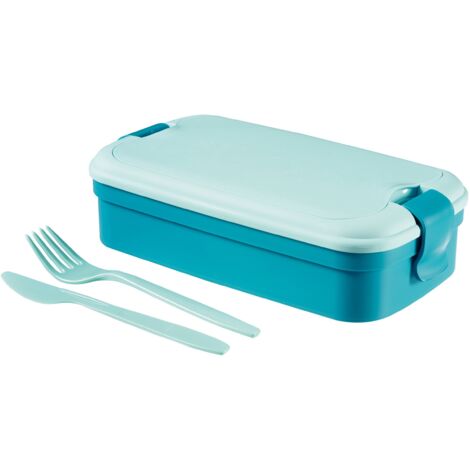 Curver 00768-b36 – 00 Lunch & Go - Caja de Almuerzo con Cubiertos de plástico, Azul, 23,5 x 13,5 x 6,3 cm