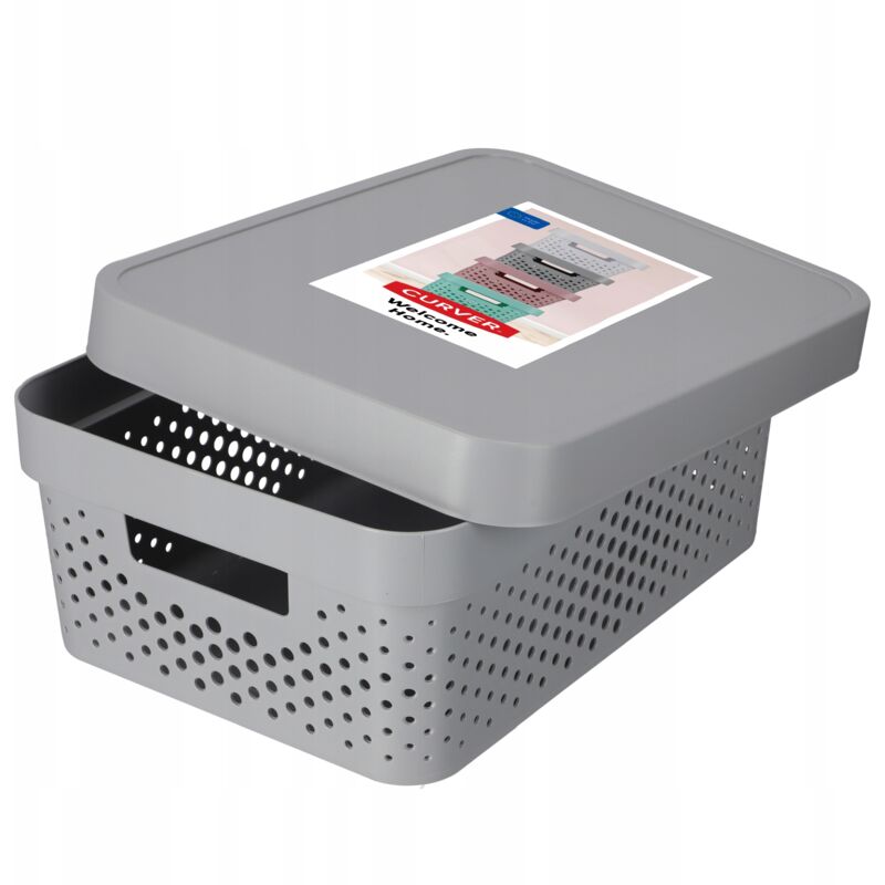 Kadax - Curver 04753-099-00 Infinity Points Boîte à Rangement avec Couvercle Plastique Gris Clair 36,3 x 27 x 22,2 cm 11 l