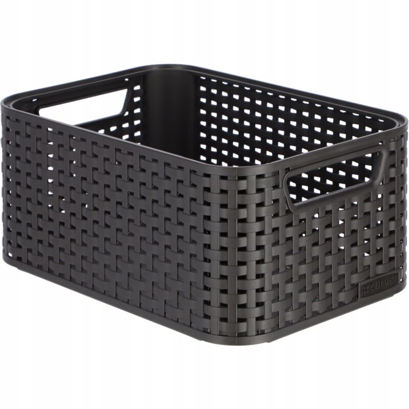 CURVER Panière de Rangement 6L en avec un Design Rotin Tressé pour Salle de Bain, Chambre, Bureau - Poignées Ergonomiques - Marron Foncé, 35x 30x 13cm