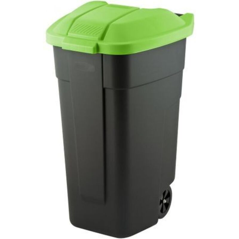 Poubelle Curver noire 110 L, couvercle vert Poubelle Curver noire 110 L, couvercle vert
