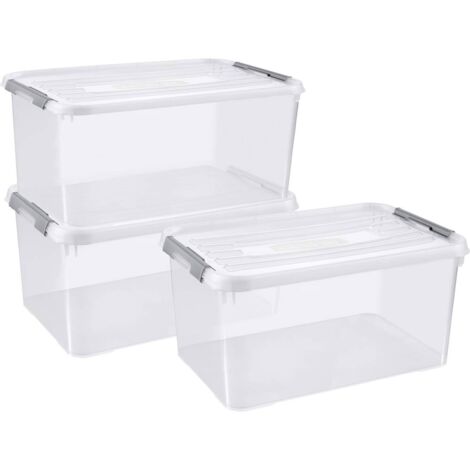Curver – Bac de rangement empilable 15L – Dimensions 400 x 290 x 200 mm – Plastique transparent – Lot de 5 boîtes avec couvercles