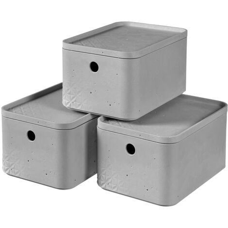 Curver Beton Storage Box Set 3 pcs with Lid Size S Light Grey