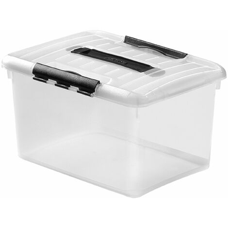 CURVER Boîte de Rangement Multi usage MultiBoxx 15L - Avec Poignée - Pour ranger la Maison, le Garage, la Buanderie - 7,4 x 21 x 28 cm - Transparent/ Noir - Gris