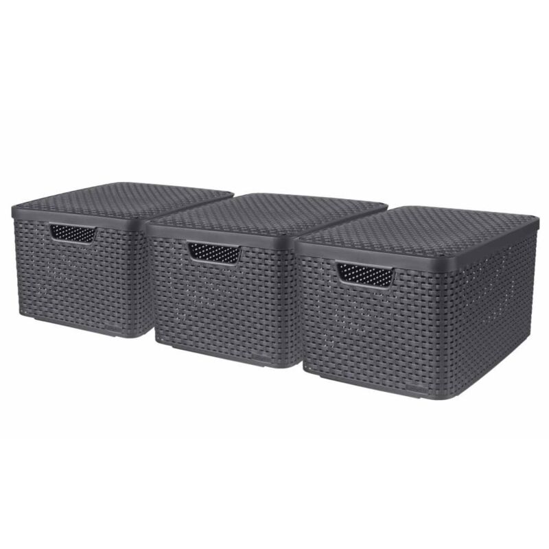 Curver - Boîtes de rangement Style avec couvercle 3 pcs l Anthracite