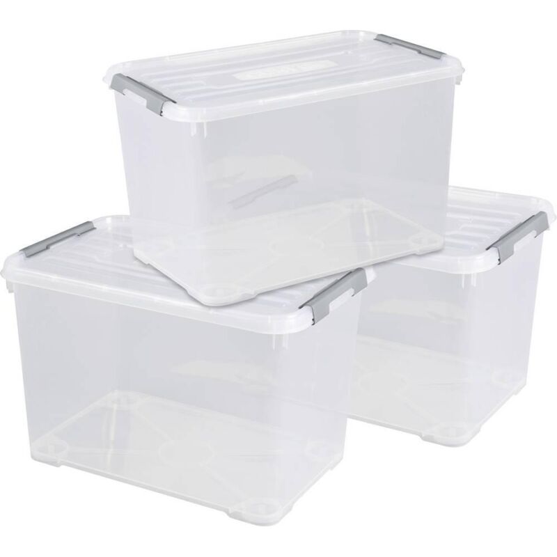 Cajas de almacenaje con tapa 3 unidades 65L transparente 240682 Curver
