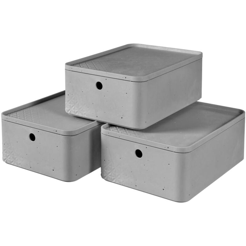 

Cajas de almacenaje con tapa Beton 3 unidades M gris claro - Gris - Curver