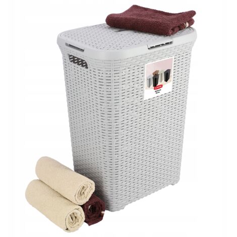 Curver Cesto para la ropa sucia 60 l - 45 x 34 x 62 cm - Cesto para la ropa / cesto para la ropa rectangular imitación ratán - Gris claro