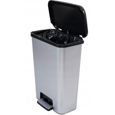 Curver Compatta silberner Pedal-Abfallbehälter, 50 l