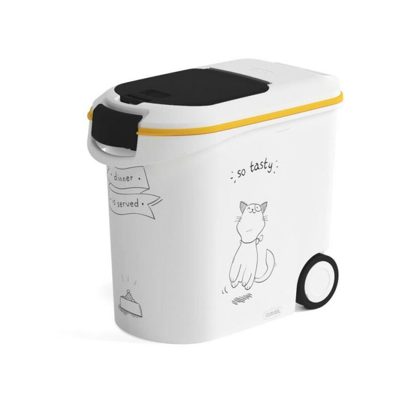 Conteneur a croquettes pour chat avec roulettes 12 kg - 35L - Le diner et servi - Curver