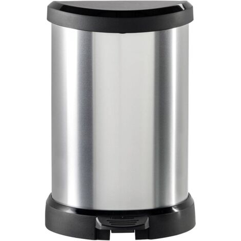 Curver – Poubelle à pédale 240568 15 l – Argent et noir – Dimensions 303 x 448 x 268 mm – Seau intérieur amovible – Résistante aux traces de doigts - NOIR 1 PC