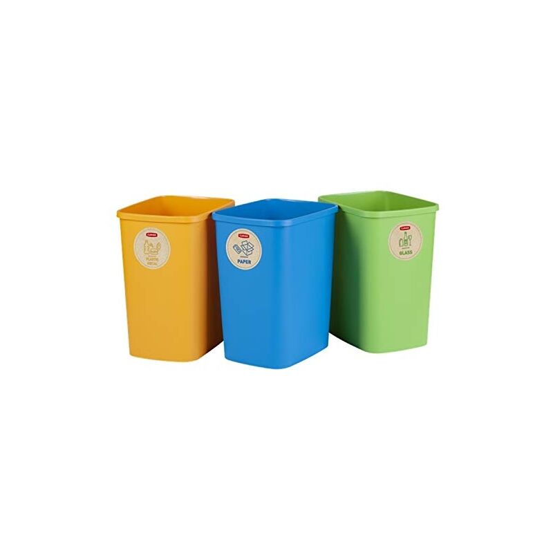 Curver - eco ensemble de 3 poubelles du système de tri sélectif des déchets, 10 l chacune, pour papier verre et plastique, poubell