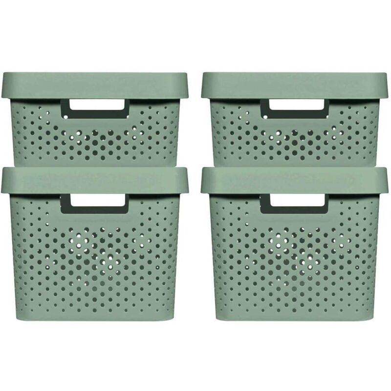 Curver Infinity - Set di 4 cestini con coperchio riciclato (2 pezzi, taglia M 11L e 2 pezzi, taglia L 17L), colore verde