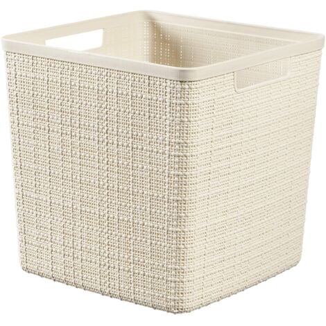 CURVER Juliet- Cesta Rectangular Cubo 17L, Almacenaje, Ordenación 100% plástico Reciclado, Acabado Yute, 28x28xH27 cm, Blanco