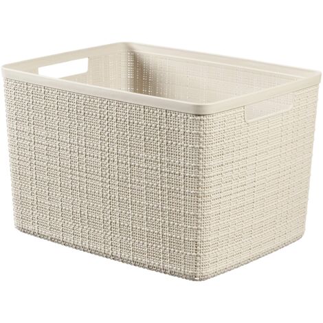 Curver Juliet- Cesta Rectangular Grande 20L, Almacenaje, Ordenación, 100% plástico Reciclado, Acabado Yute, 36x28xH23 cm, Blanco