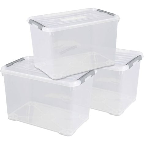CURVER | Lot de 3 handy Boîtes de rangement 65L, TRANSPARENT