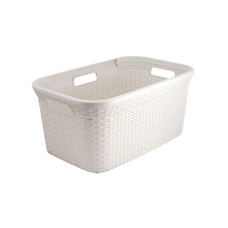 Curver – Panier à linge rectangulaire 45 L en rotin blanc – 3 poignées – Dimensions 592x380x270 mm – Pour buanderie et salle de bain