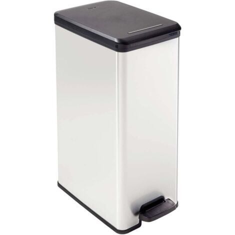 Curver – Poubelle à pédale 40L – Plastique PP argenté – Dimensions 39x25x61 cm – Système de fermeture silencieuse – Porte-sac intégré