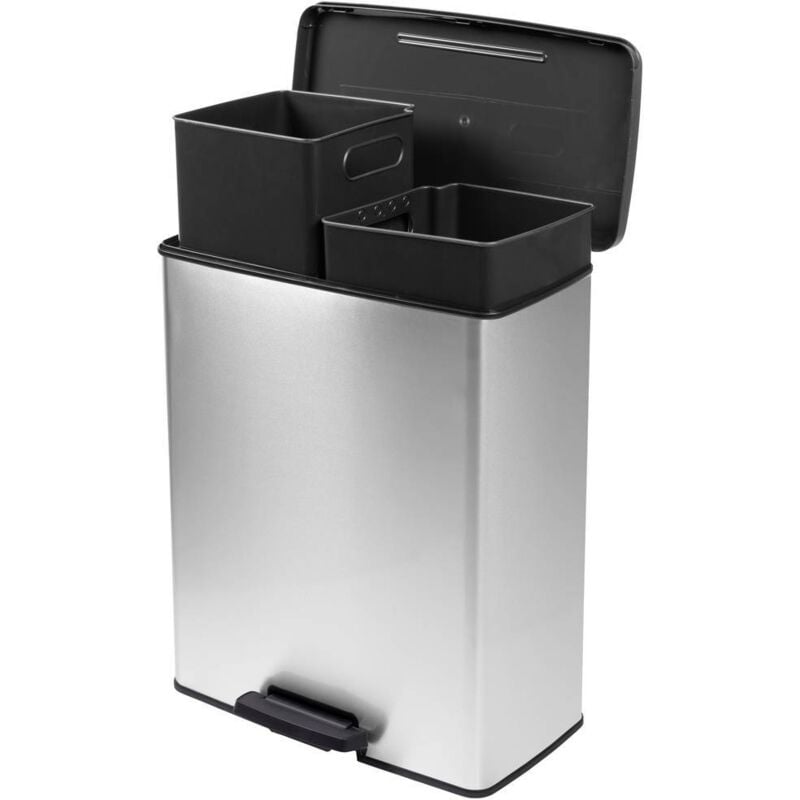 Deco bin slim 254619 Poubelle 52 l (l x h x p) 486 x 615 x 284 mm argent, noir 1 pc(s) - Curver
