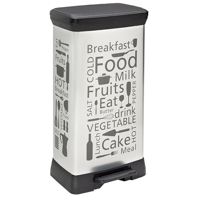 Deco bin 50L Poubelle à pédale, 39 x 29 x 73 cm, Motif cuisine (205873) - Curver