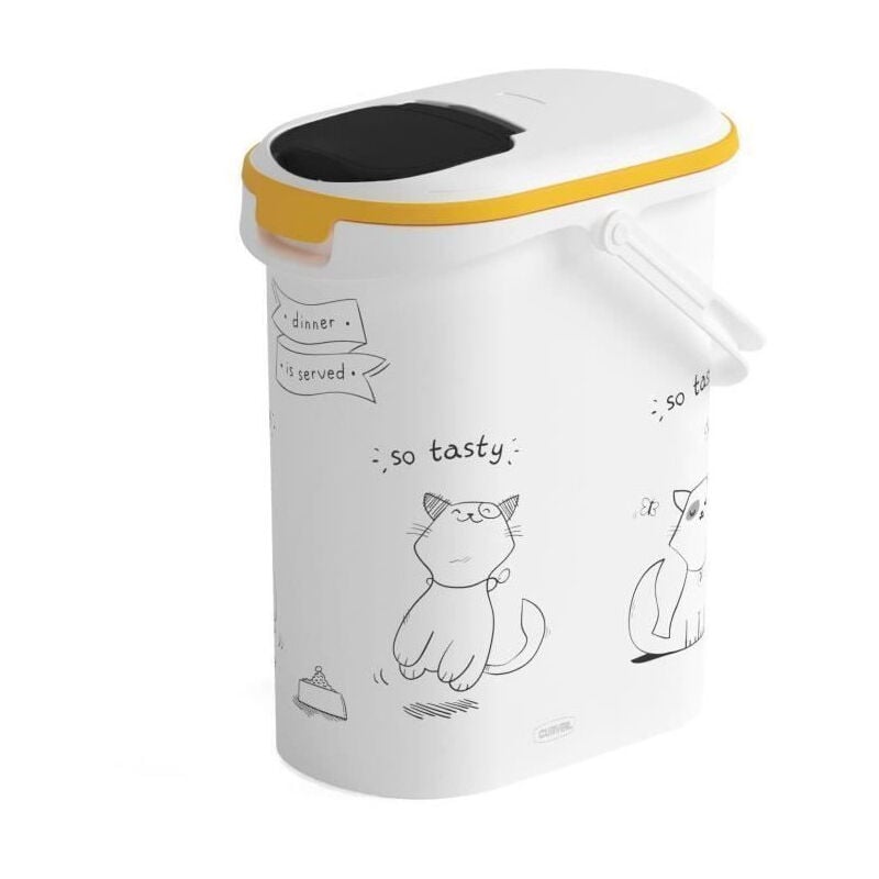 Conteneur de nourriture Le Diner est servi - 4 kg - 10 l - Blanc et noir - Pour chat - Curver