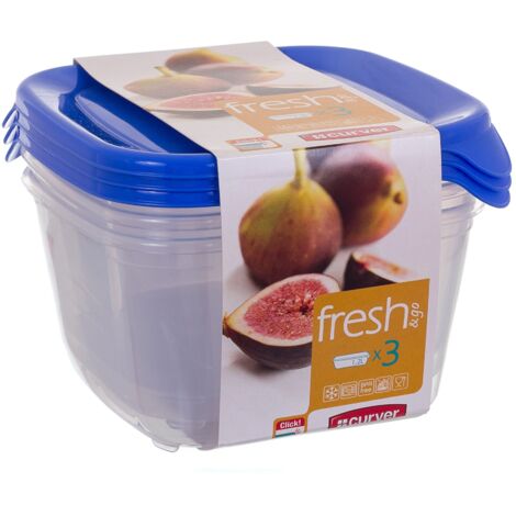 Curver zestaw pojemników kwadratowych fresh&go 3x1,2l /niebieski/ transparentny