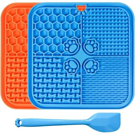 Cuscinetti leccabili per alleviare l'ansia canina, giocattoli di arricchimento per stazioni di bagno e toelettatura per gatti, set da 2 (blu e arancione)