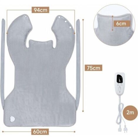 Cuscinetto riscaldante elettrico per collo e schiena, 61x94 cm - Coperta riscaldante elettrica con 6 impostazioni di temperatura regolabili / 4 impostazioni del timer / Riscaldamento rapido / Lavabile