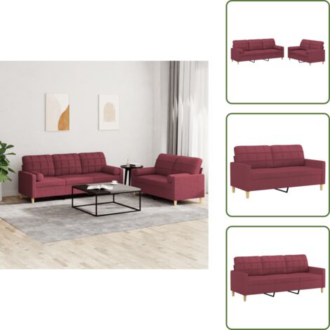 Cuscini a rullo - vidaXL Set di Divani 2 pz con Cuscini Rosso Vino in Tessuto - Divano in tessuto