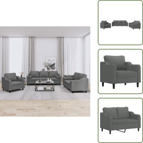 Cuscini a rullo - vidaXL Set di Divani 3 pz con Cuscini Grigio Scuro in Tessuto - Divano grigio scuro