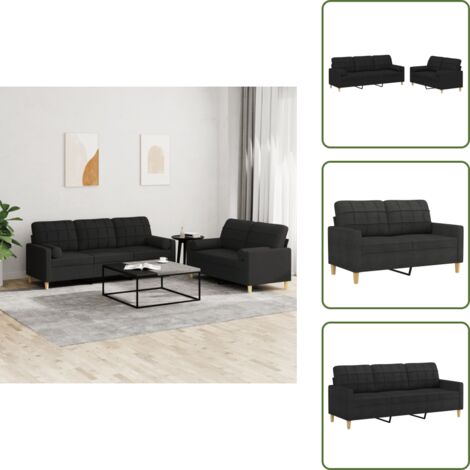 Cuscini a rullo - vidaXL Set Divani 2 pz con Cuscini Nero in Tessuto - Divano in tessuto