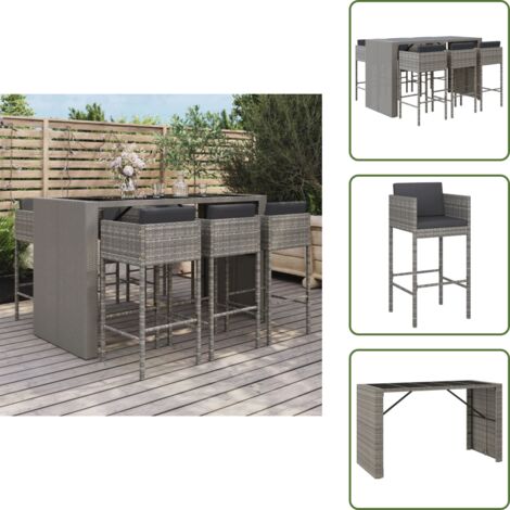 Cuscini da bar - vidaXL Set Bar da Giardino 7 pz con Cuscini in Polyrattan Grigio - Bar in alluminio