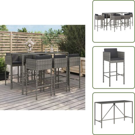 Cuscini da bar - vidaXL Set Bar da Giardino 7 pz con Cuscini in Polyrattan Grigio - Rattan PE