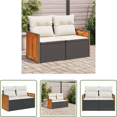 Cuscini da esterno -  Divano da Giardino con Cuscini a 2 Posti Nero in Polyrattan