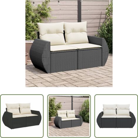 Cuscini da esterno -  Divano da Giardino con Cuscini a 2 Posti Nero in Polyrattan