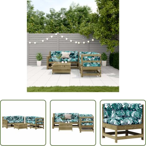 Cuscini da esterno -  Set Divani da Giardino 5pz con Cuscini Legno Impregnato di Pino