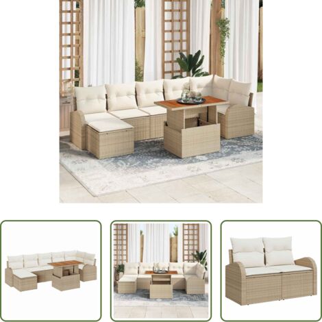 Cuscini da esterno -  Set Divano da Giardino con cuscino 8 pcs beige e panna
